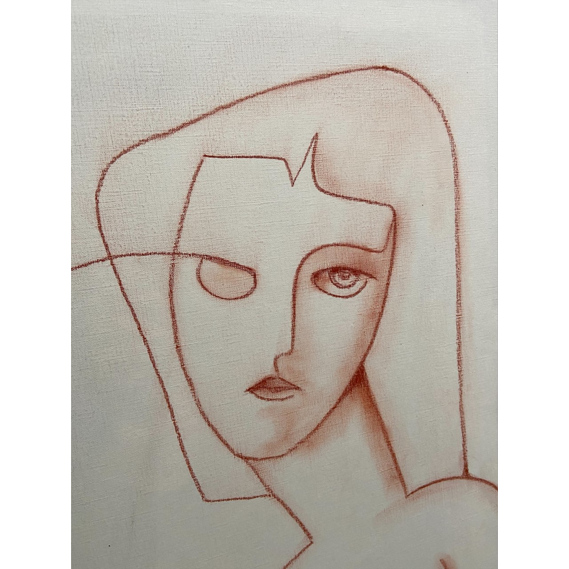 Vintage sanguine pastel on paper "The lady with no name" by André Ferrand, 1987