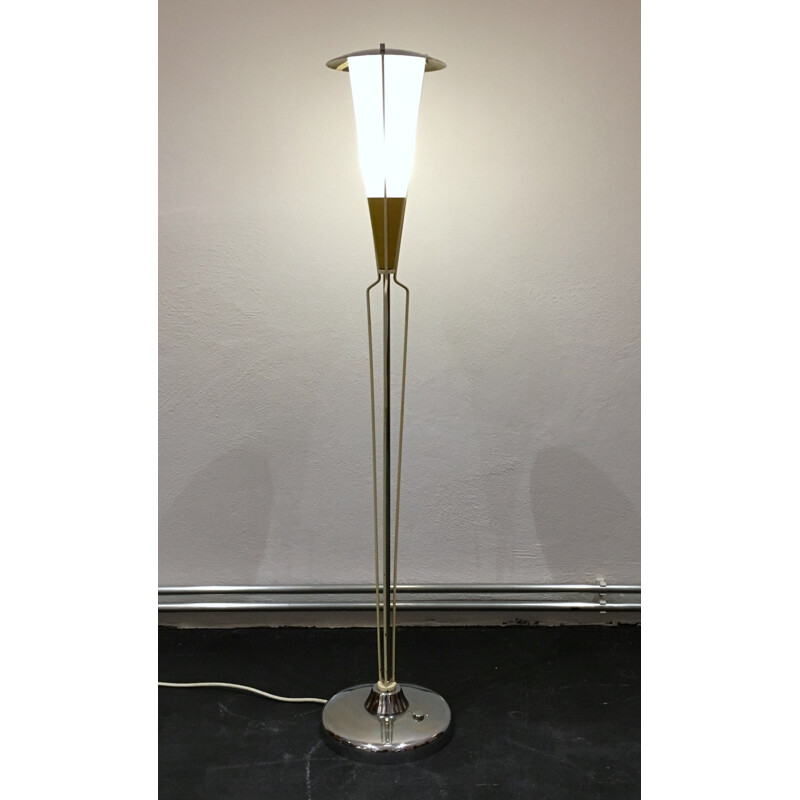 Drupol Czech floor lamp in chromed metal and glass - 1960s