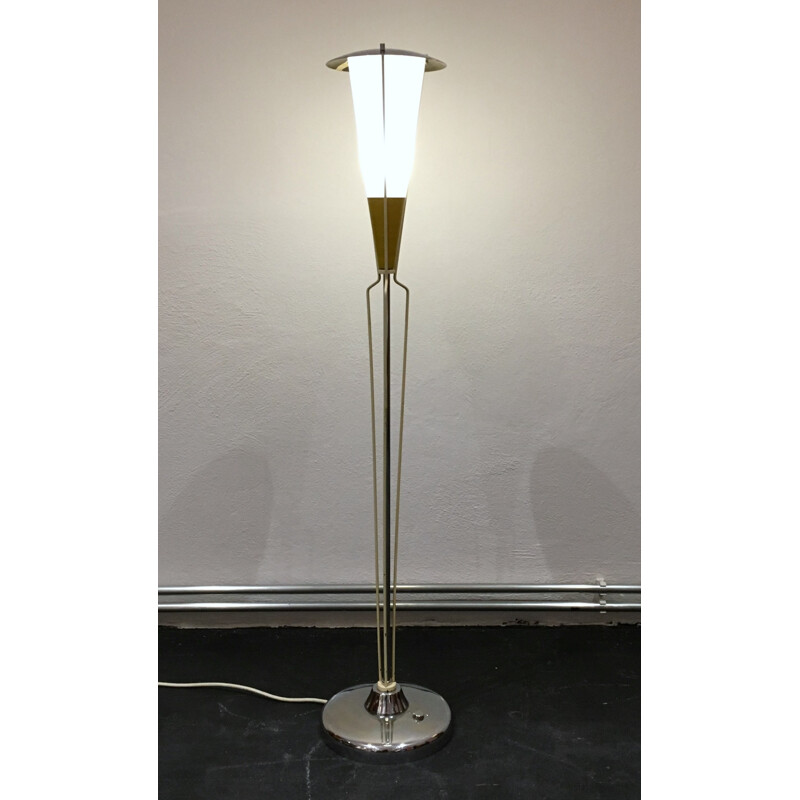 Lampadaire tchèque Drupol en verre et métal chromé - 1960