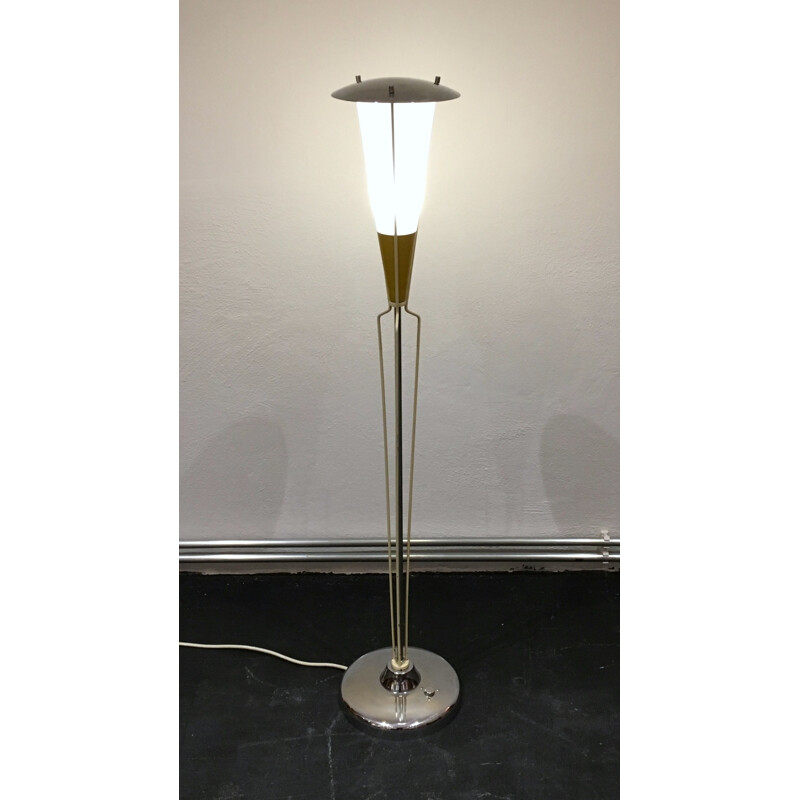 Drupol Czech floor lamp in chromed metal and glass - 1960s