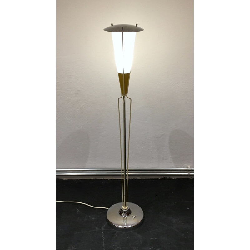 Lampadaire tchèque Drupol en verre et métal chromé - 1960