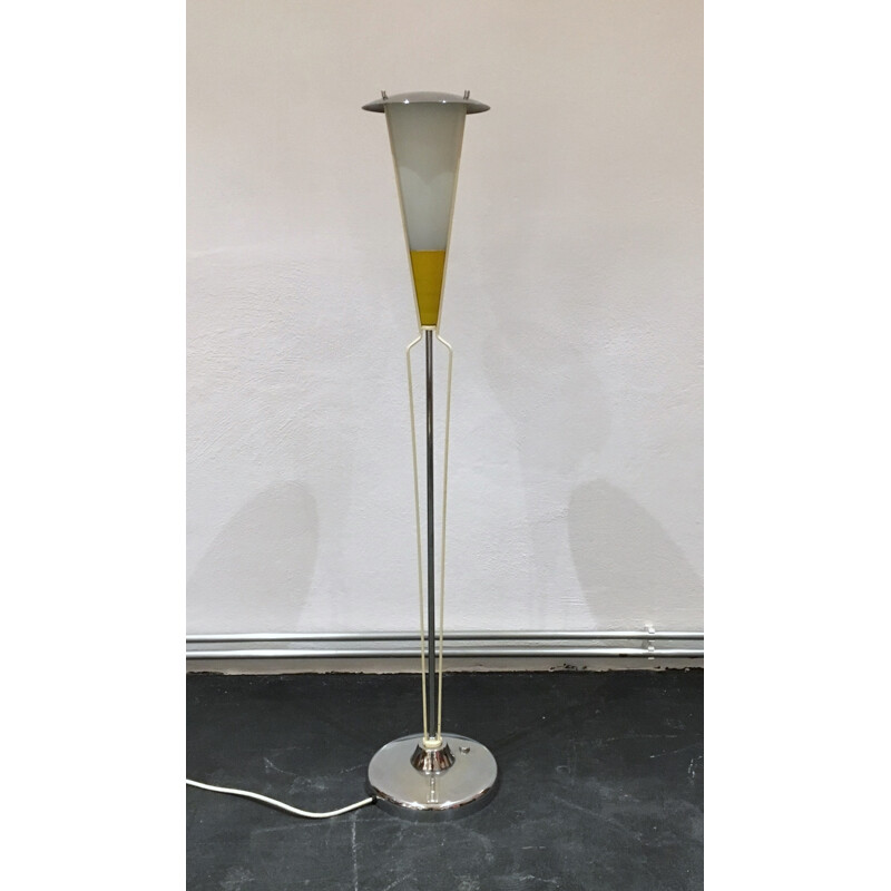 Drupol Czech floor lamp in chromed metal and glass - 1960s