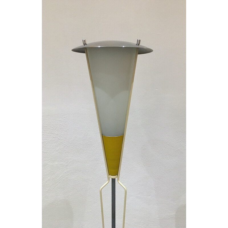 Lampadaire tchèque Drupol en verre et métal chromé - 1960