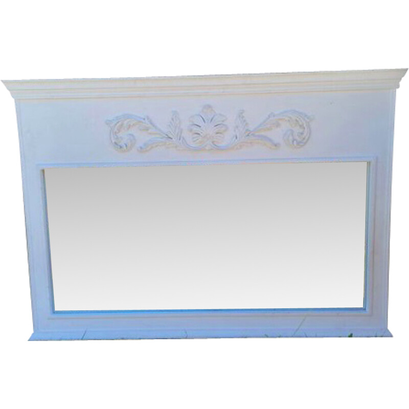 Vintage white wood and carved flowers mantel mirror