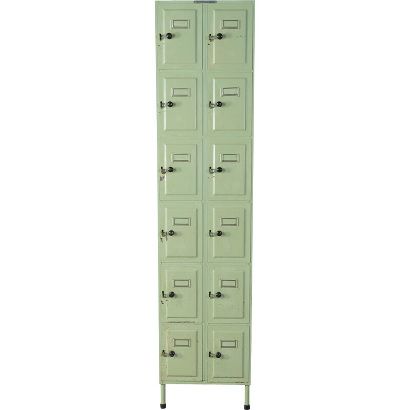 Vintage green metal locker, Netherlands 1950s