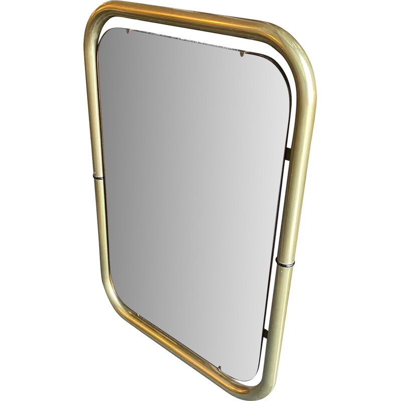 Vintage brass and pink glass Italian wall mirror by Cristal Arte, 1970s