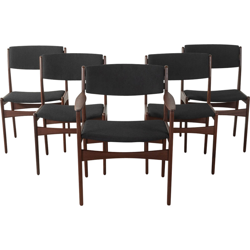 Set of 5 vintage teak chairs by Poul Volther for Frem Røjle, Denmark 1960s