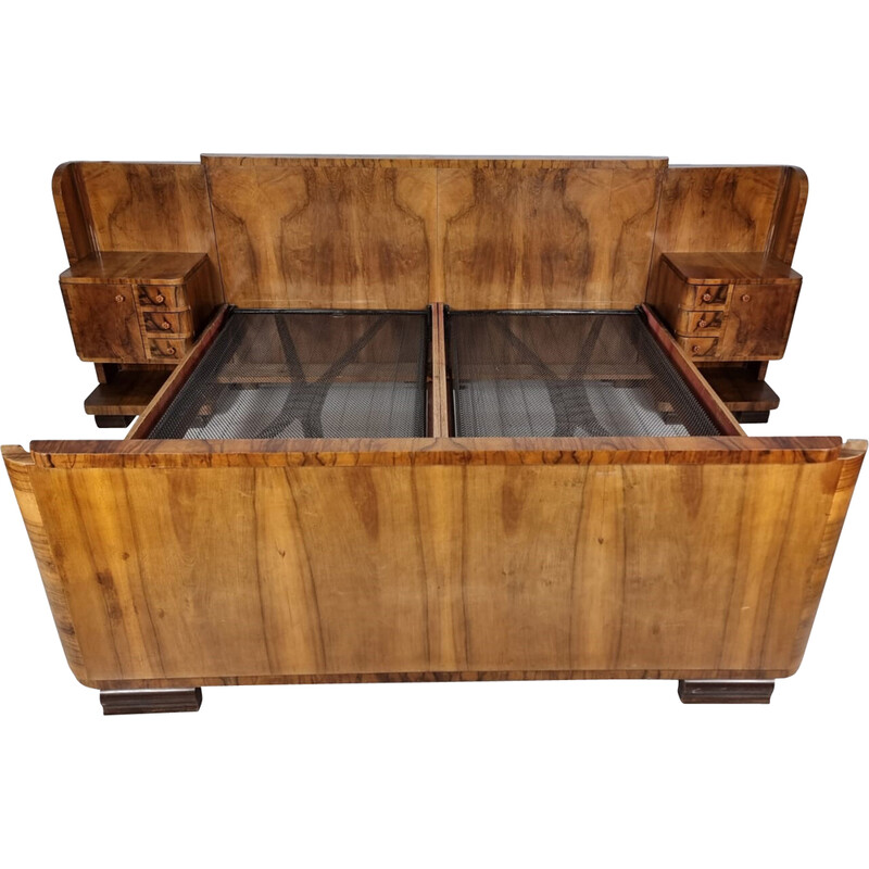 Art Deco vintage walnut bed, 1950s