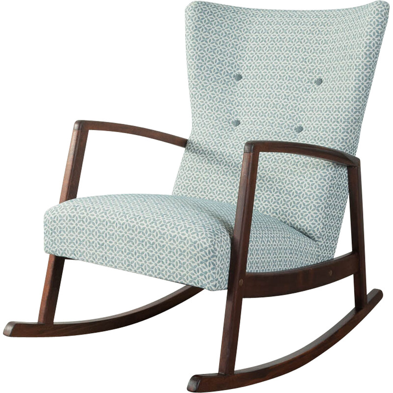 Vintage rocking chair in beech wood with upholstery fabric, Germany 1950s