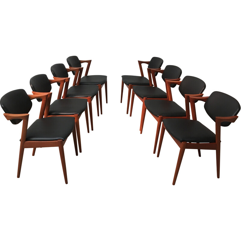 Conjunto de 8 cadeiras de jantar de teca vintage de Kai Kristiansen para Schous Møbelfabrik, década de 1960