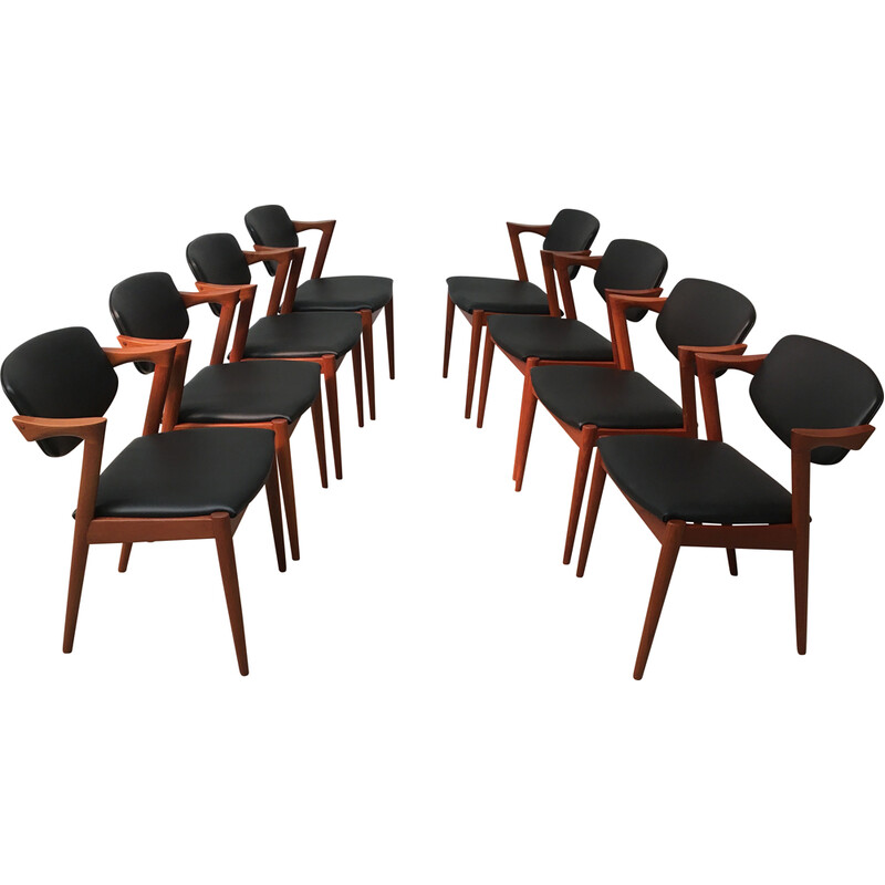 Set di 8 sedie da pranzo vintage in teak di Kai Kristiansen per Schous Møbelfabrik, 1960