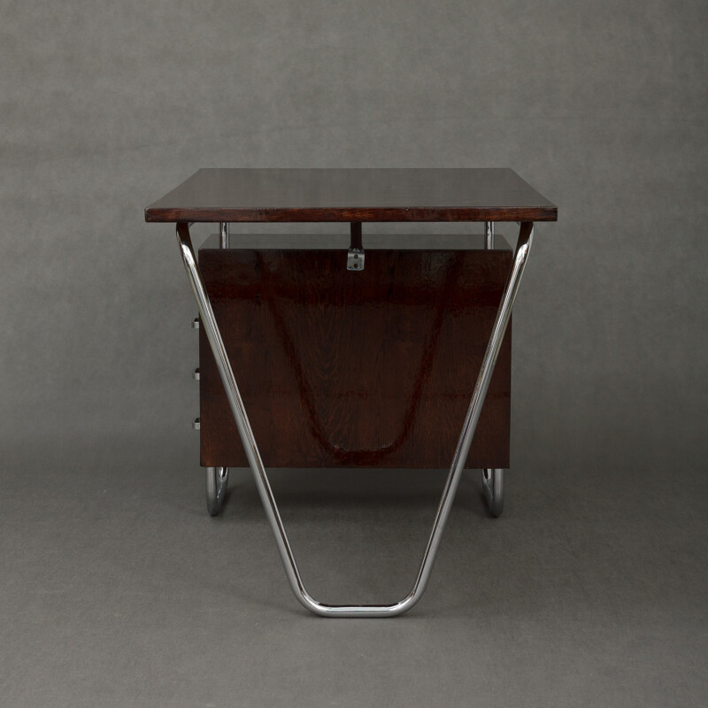 Bureau Bauhaus marron Konova en chêne et en métal chromé , Petr VICHR - 1930