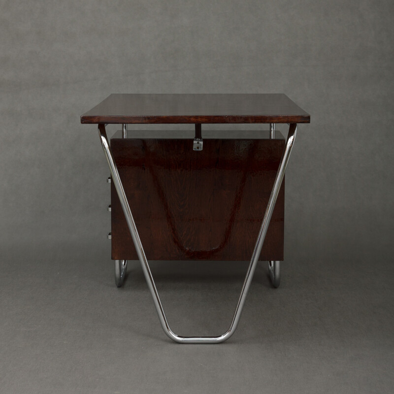 Konova Bauhaus brown chromed metal and oakwood desk, Petr VICHR - 1930s