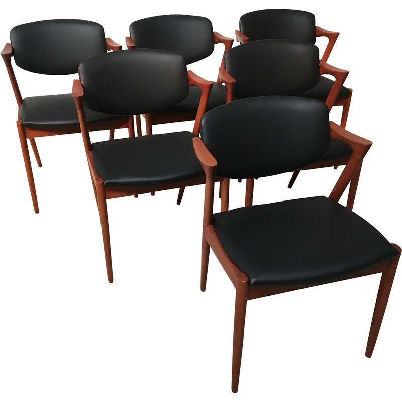 Conjunto de 6 cadeiras de jantar de teca vintage de Kai Kristiansen para Schous Møbelfabrik, década de 1960
