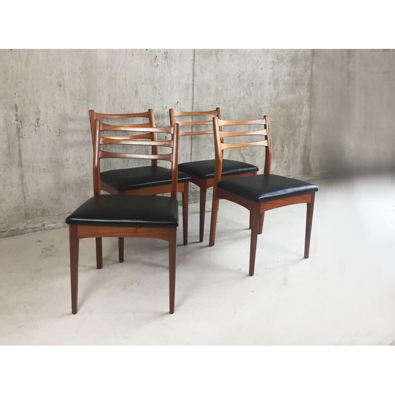 Set of 4 mid century Meredrew teak and vinyl dining chairs - 1960s