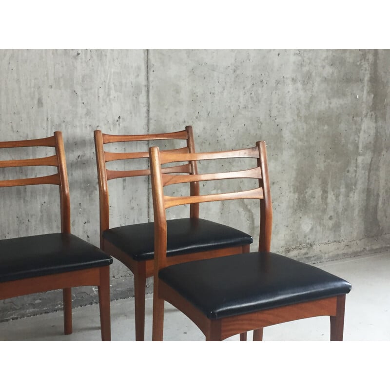 Set of 4 mid century Meredrew teak and vinyl dining chairs - 1960s