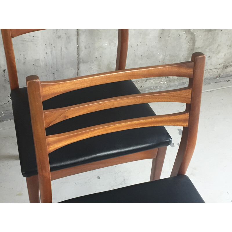 Ensemble de 4 chaises vintage Meredrew en teck et simili cuir - 1960