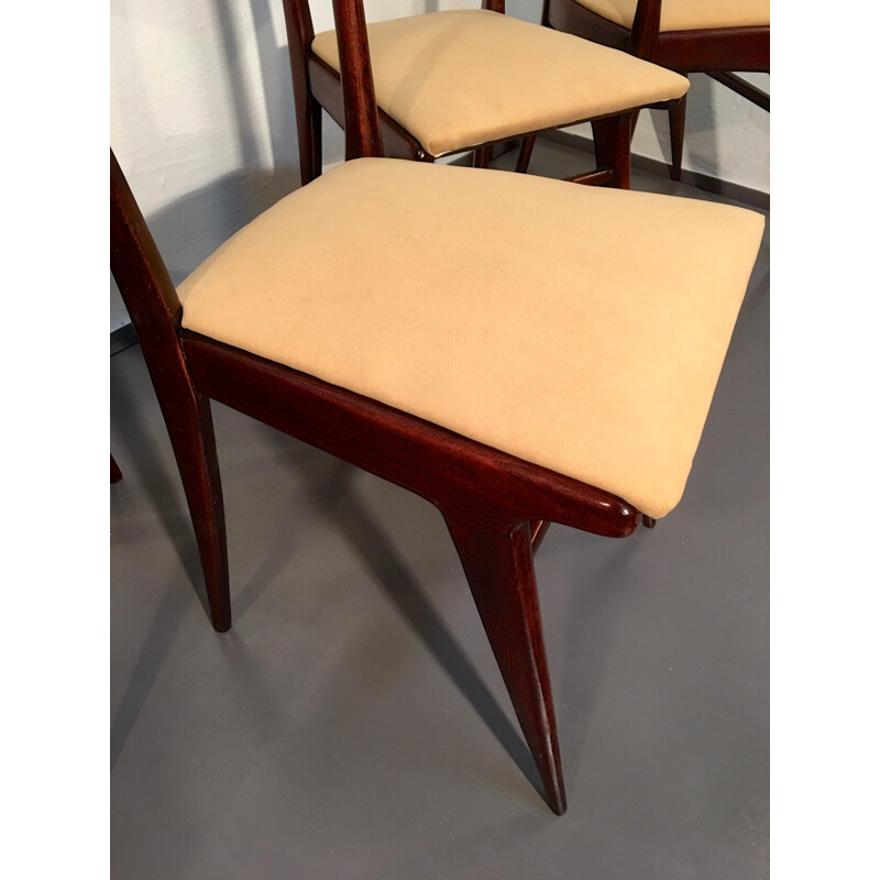 Set of 4 mid century beech dining chairs in camel color, Carlo DI CARLI - 1950s