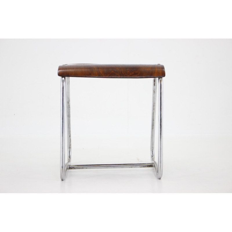 Vintage chrome and wooden Bauhaus stool, Czechoslovakia 1930s
