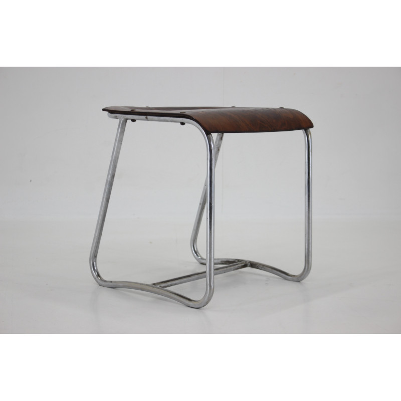 Vintage chrome and wooden Bauhaus stool, Czechoslovakia 1930s