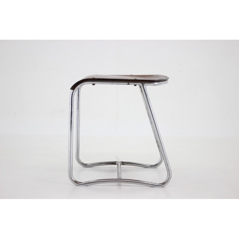 Vintage chrome and wooden Bauhaus stool, Czechoslovakia 1930s