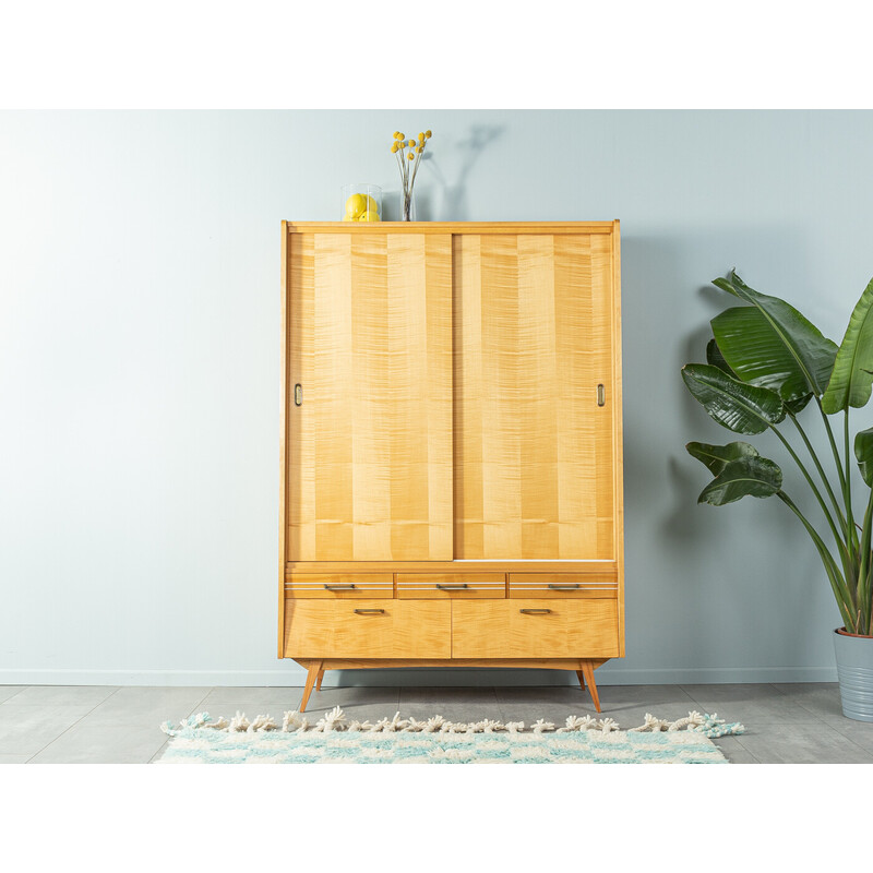 Vintage laundry cabinet in ashwood veneer with two sliding doors, Germany 1950s