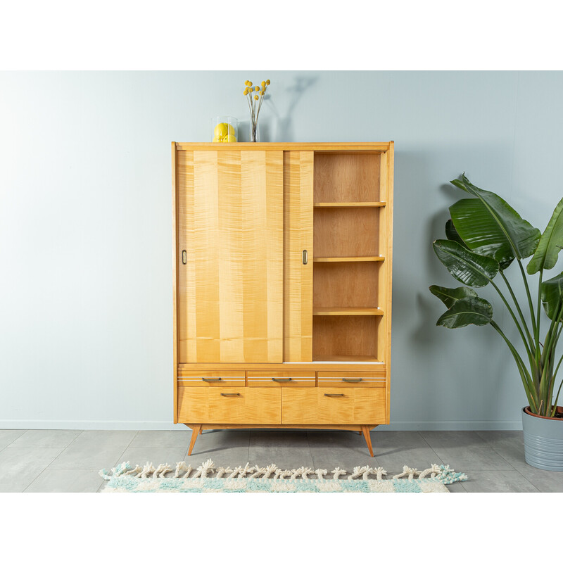 Vintage laundry cabinet in ashwood veneer with two sliding doors, Germany 1950s