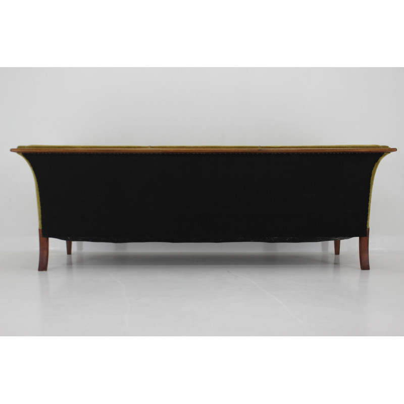 Vintage mahogany three-seat sofa with upholstery by Frits Henningsen, Denmark 1940s