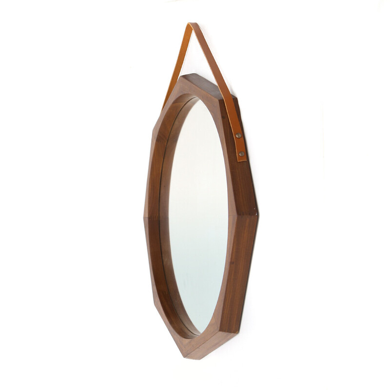 Vintage octagonal mirror in teak, 1960s