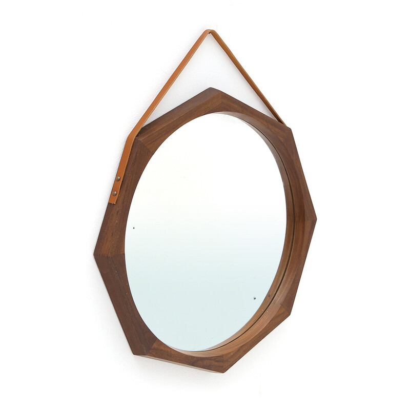 Vintage octagonal mirror in teak, 1960s