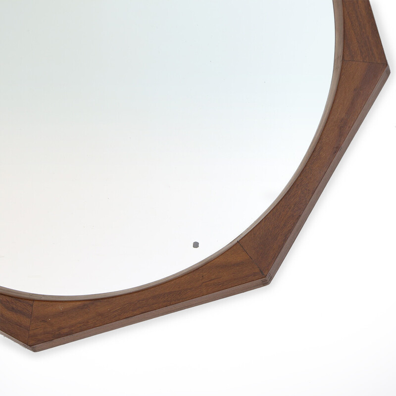 Vintage octagonal mirror in teak, 1960s