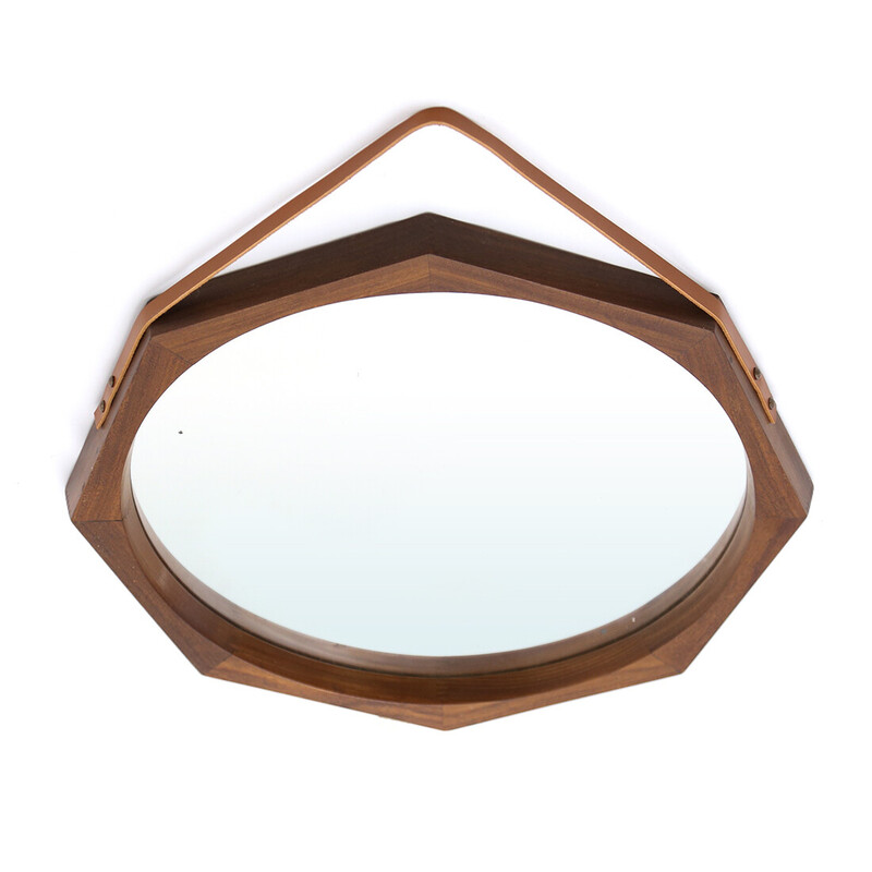 Vintage octagonal mirror in teak, 1960s