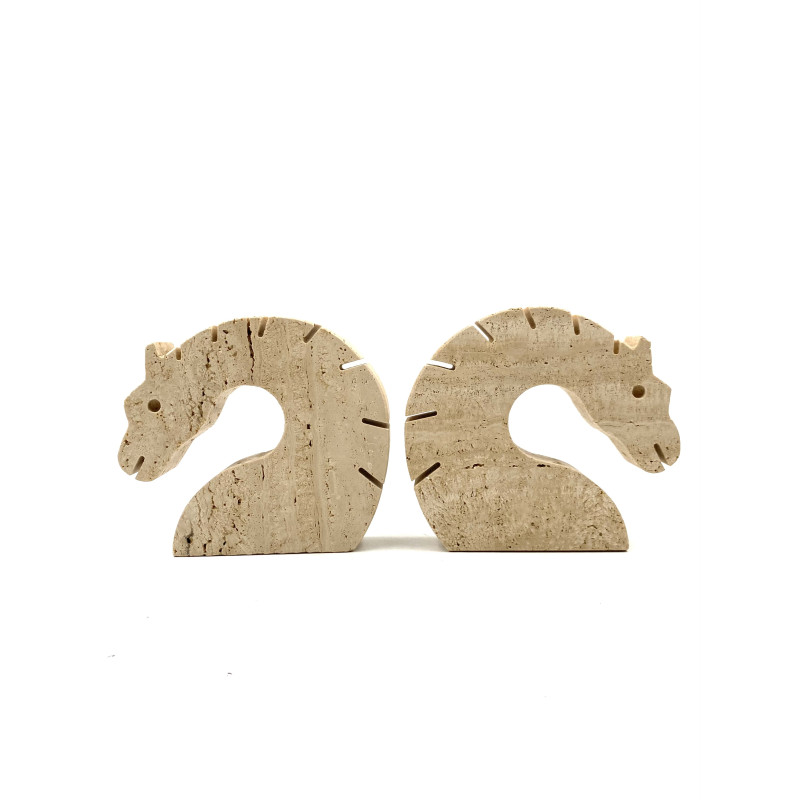 Pair of vintage Brutalist travertine bookends by Fratelli Mannelli, Italy 1970s