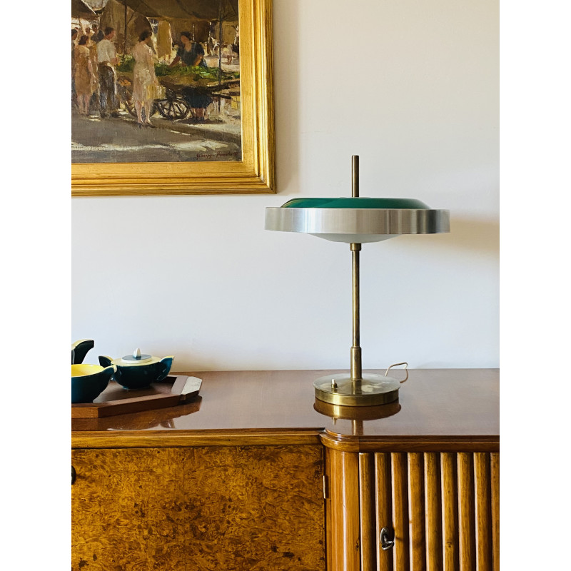 Lampada da tavolo vintage in ottone e vetro di Oscar Torlasco per Lumi, Italia 1960