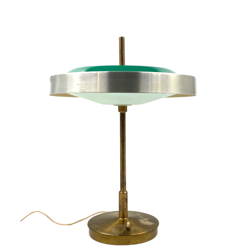 Lámpara de mesa vintage de latón y cristal de Oscar Torlasco para Lumi, Italia 1960
