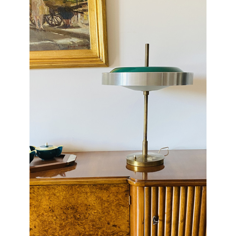 Lampe de table vintage en laiton et verre par Oscar Torlasco pour Lumi, Italie 1960