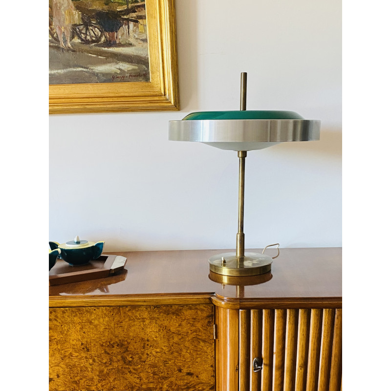 Candeeiro de mesa de latão e vidro Vintage de Oscar Torlasco para Lumi, Itália 1960