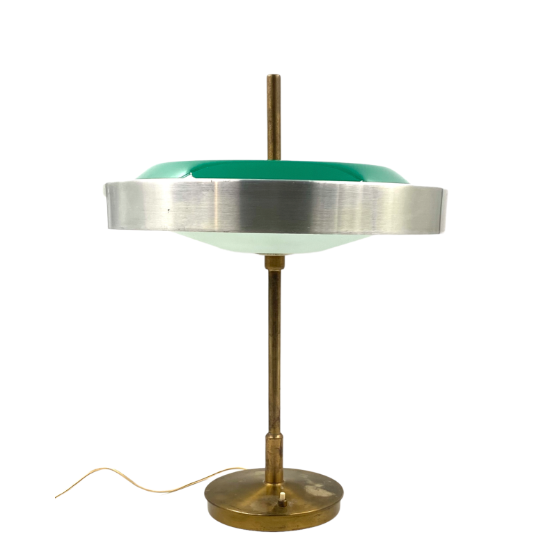 Lampe de table vintage en laiton et verre par Oscar Torlasco pour Lumi, Italie 1960