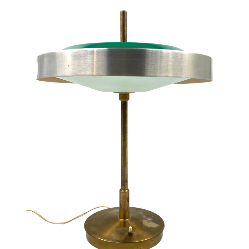 Vintage messing en glazen tafellamp van Oscar Torlasco voor Lumi, Italië 1960