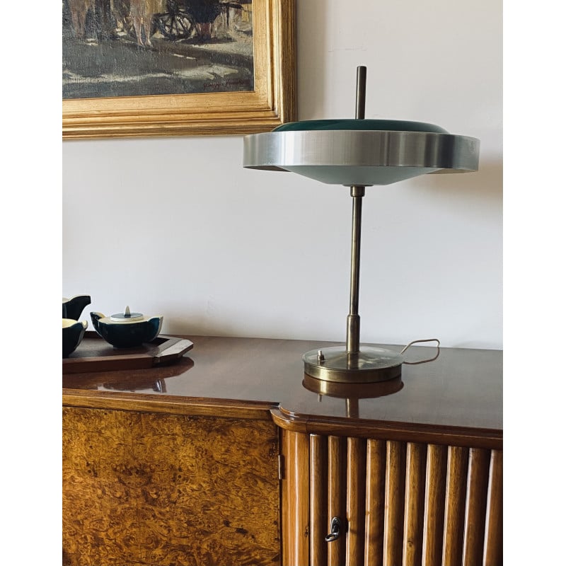 Lampada da tavolo vintage in ottone e vetro di Oscar Torlasco per Lumi, Italia 1960
