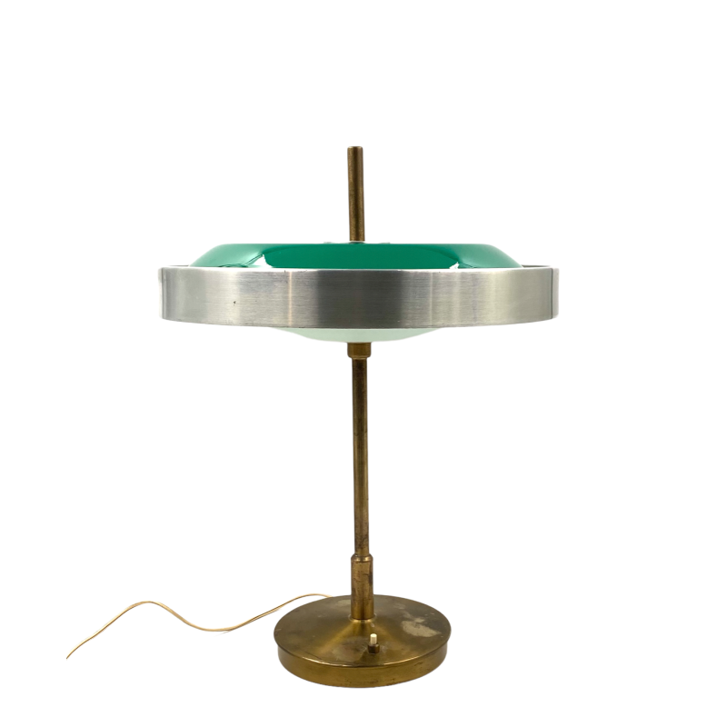 Vintage messing en glazen tafellamp van Oscar Torlasco voor Lumi, Italië 1960