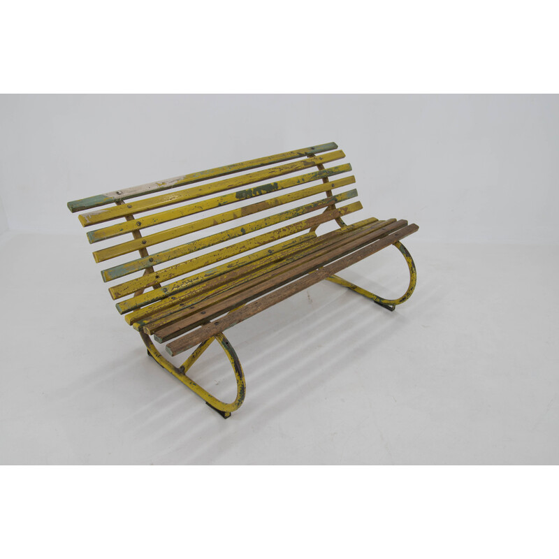 Vintage wood and iron bench, 1920s