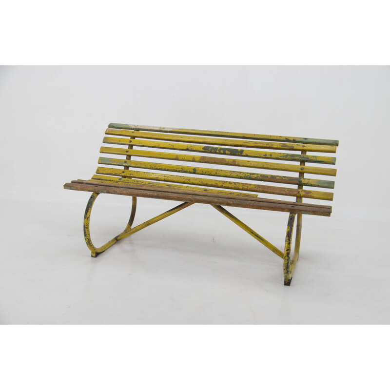 Vintage wood and iron bench, 1920s