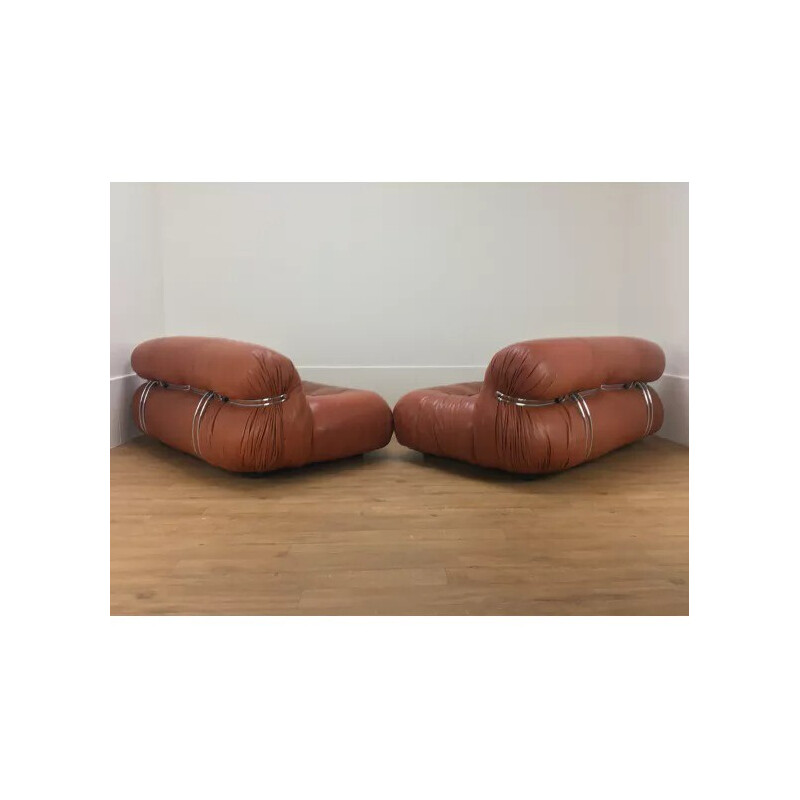 Paire de canapés vintage en cuir cognac Soriana par Tobia Scarpa pour Cassina