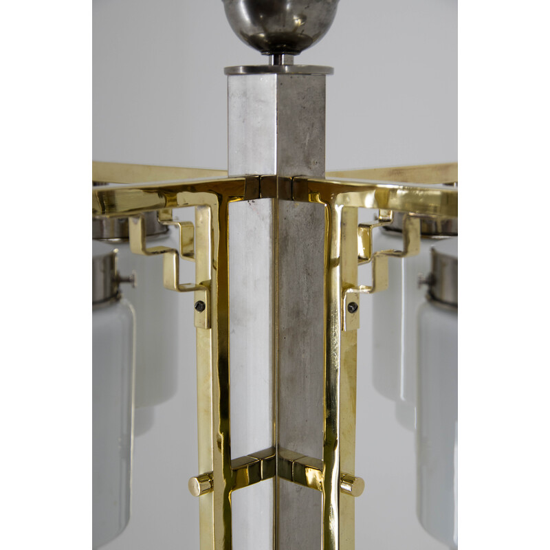 Vintage Art Deco brass and nickel chandelier, 1920s