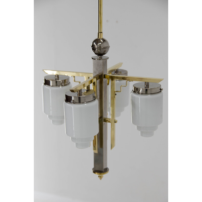 Vintage Art Deco brass and nickel chandelier, 1920s