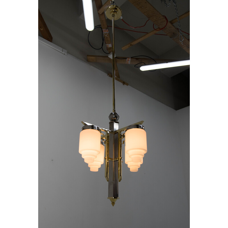 Vintage Art Deco brass and nickel chandelier, 1920s