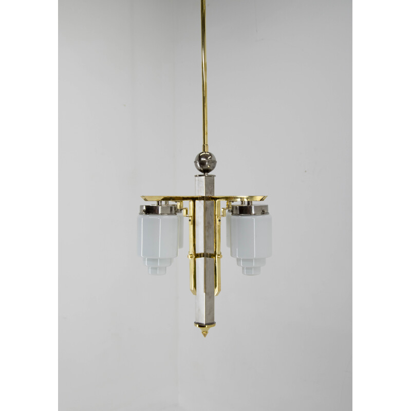 Vintage Art Deco brass and nickel chandelier, 1920s