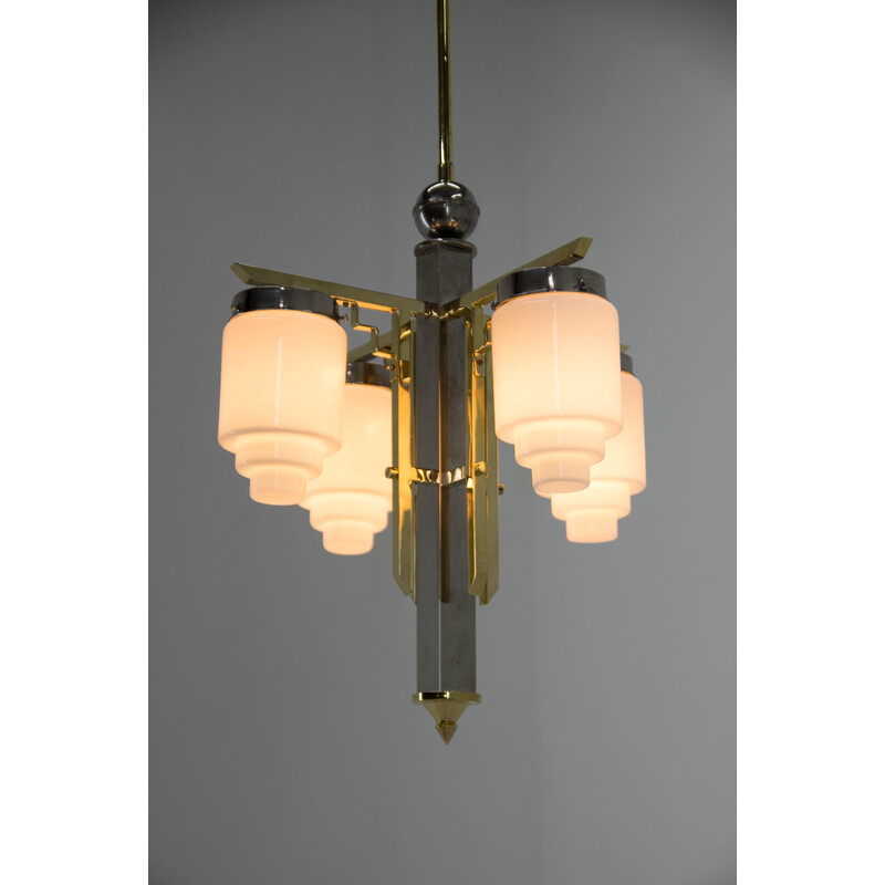 Vintage Art Deco brass and nickel chandelier, 1920s