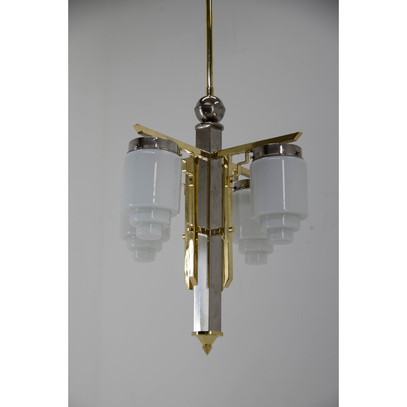 Vintage Art Deco brass and nickel chandelier, 1920s